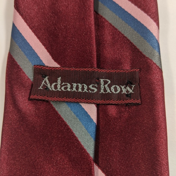 Adams Row Red Tie w/ Pink, Blue & Gray Stripes Tie - Picture 3 of 4